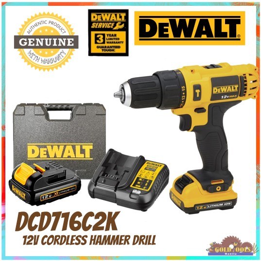 DeWALT DCD716C2K - 12V Cordless Battery Hammer Drill Driver W/ 2-Batteries 1.3Ah- DeWalt