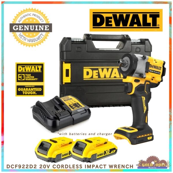 DeWalt DCF922D2 Cordless Brushless 1/2" Square Drive Impact Wrench 20V XR Li-Ion Kit Set