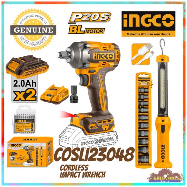 INGCO COSLI23048 20V Cordless Impact Wrench Combo Kit