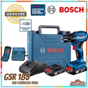 BOSCH GSR 185-LI Cordless Brushless Metal chuck Drill Driver 18V with 23pcs Drill bits and Screw bit kit Set