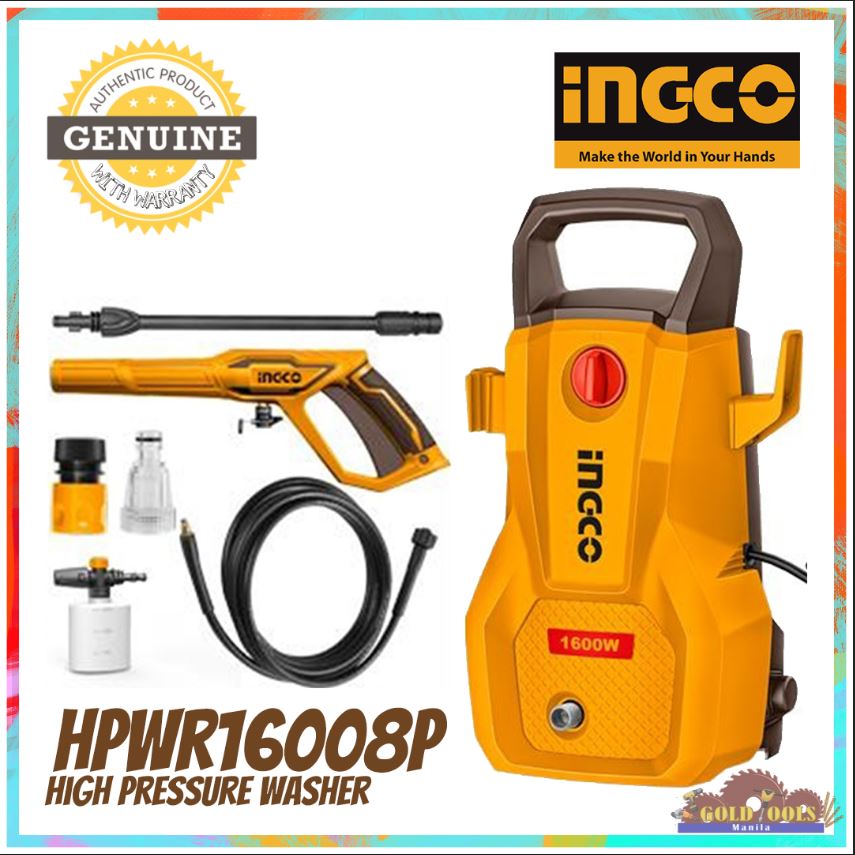 INGCO HPWR16008P High Pressure Washer (140Bar (2030PSI)/1600W)